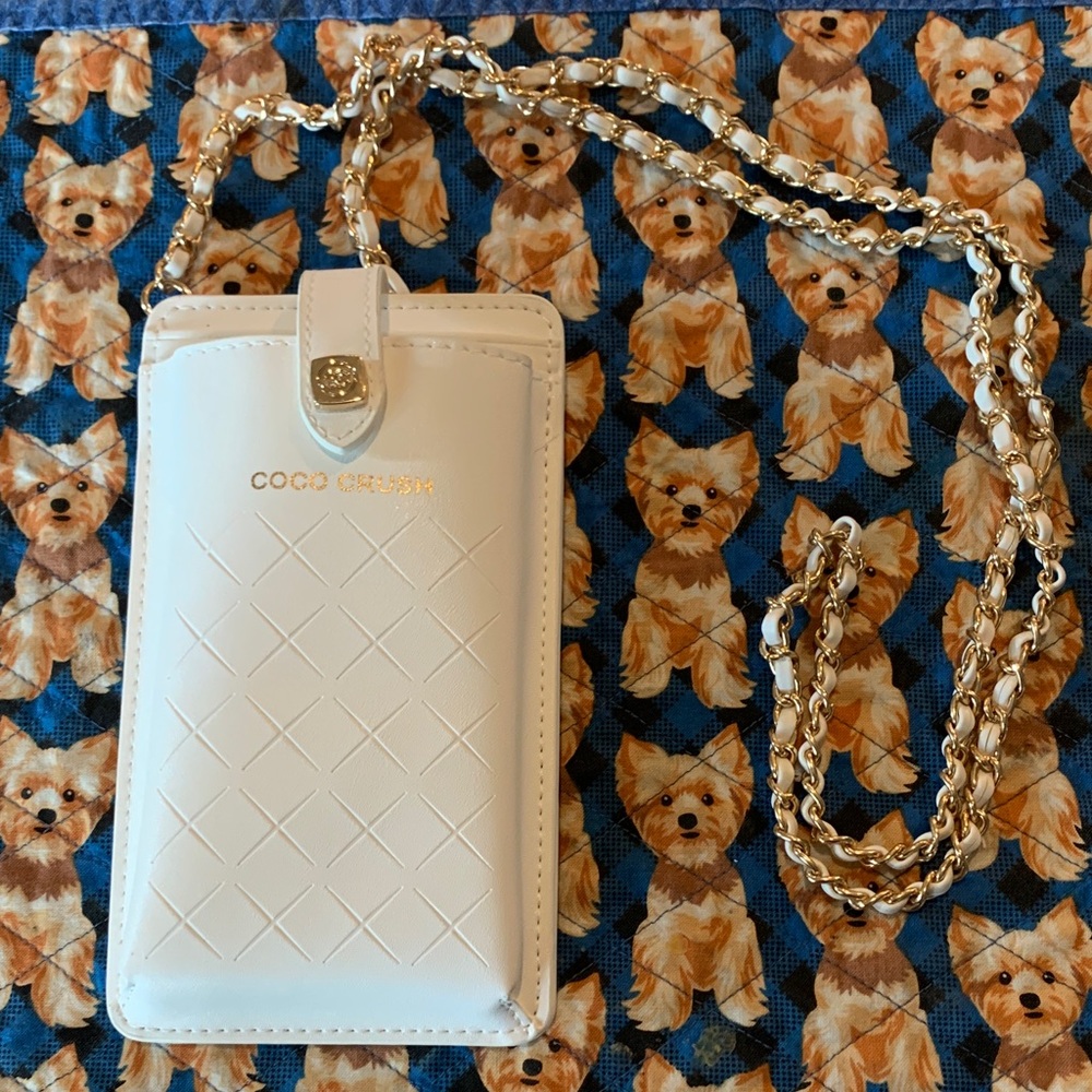 CHANEL Quilted White Phone Case with Gold Chain